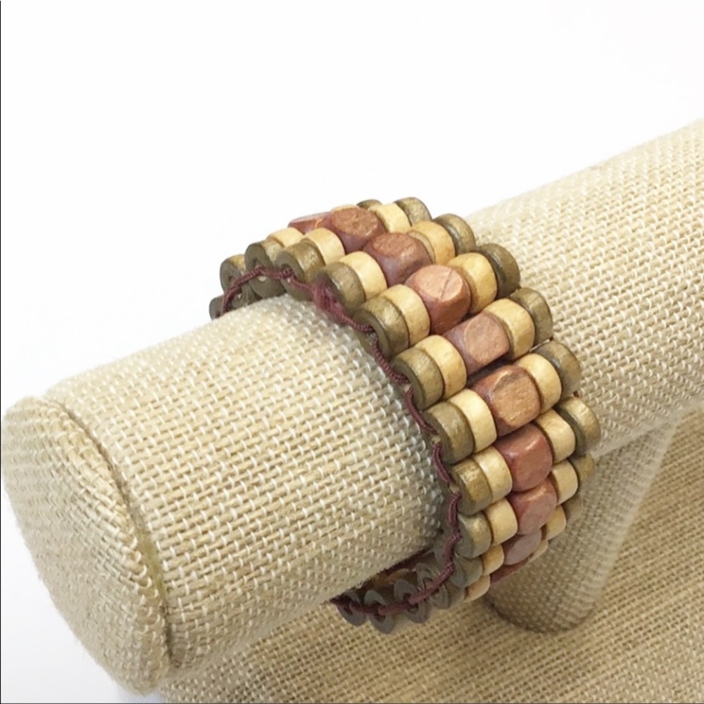 Wood Brown Tan and Green expandable bracelet